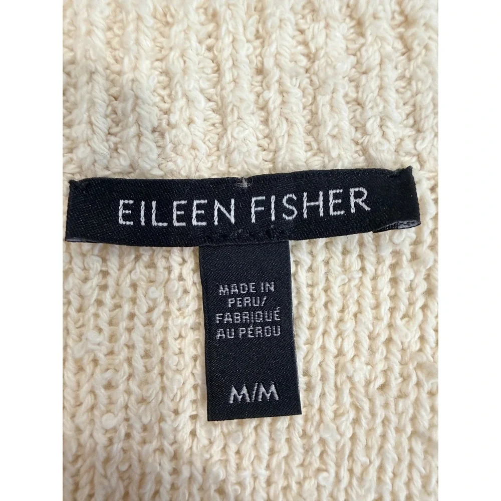 Eileen Fisher Womens Cardigan Cream M Organic Cotton Knit Button Up V-Neck Peru